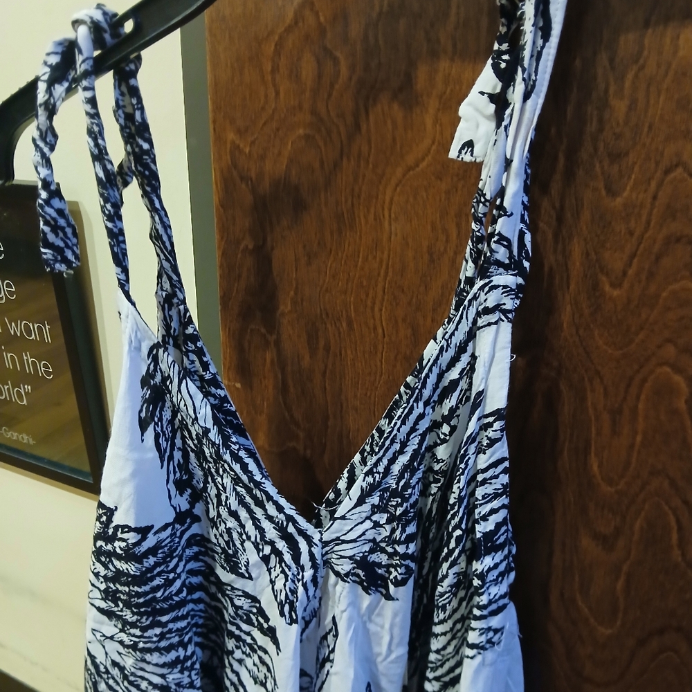 white & black feather print wide leg jumpsuit - Picture 2 of 5